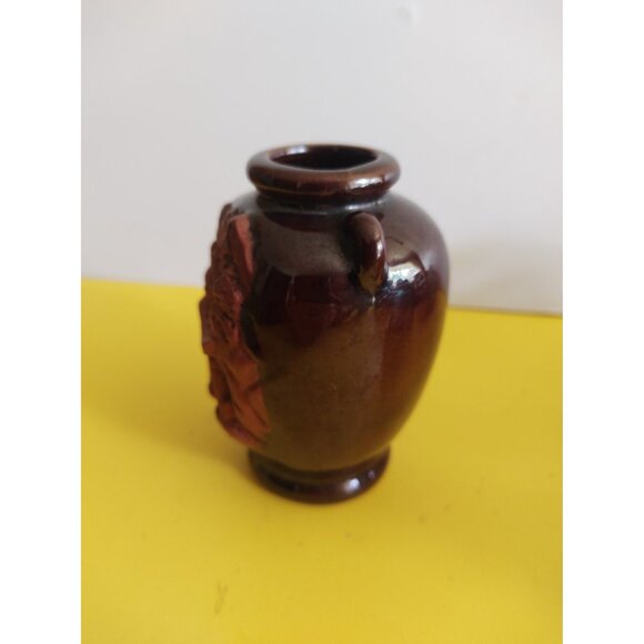 Vintage Banko Japan Red Ware Clay Bud Vase 3D Diorama Pagoda  Pottery 4" Tall - Picture 4 of 9